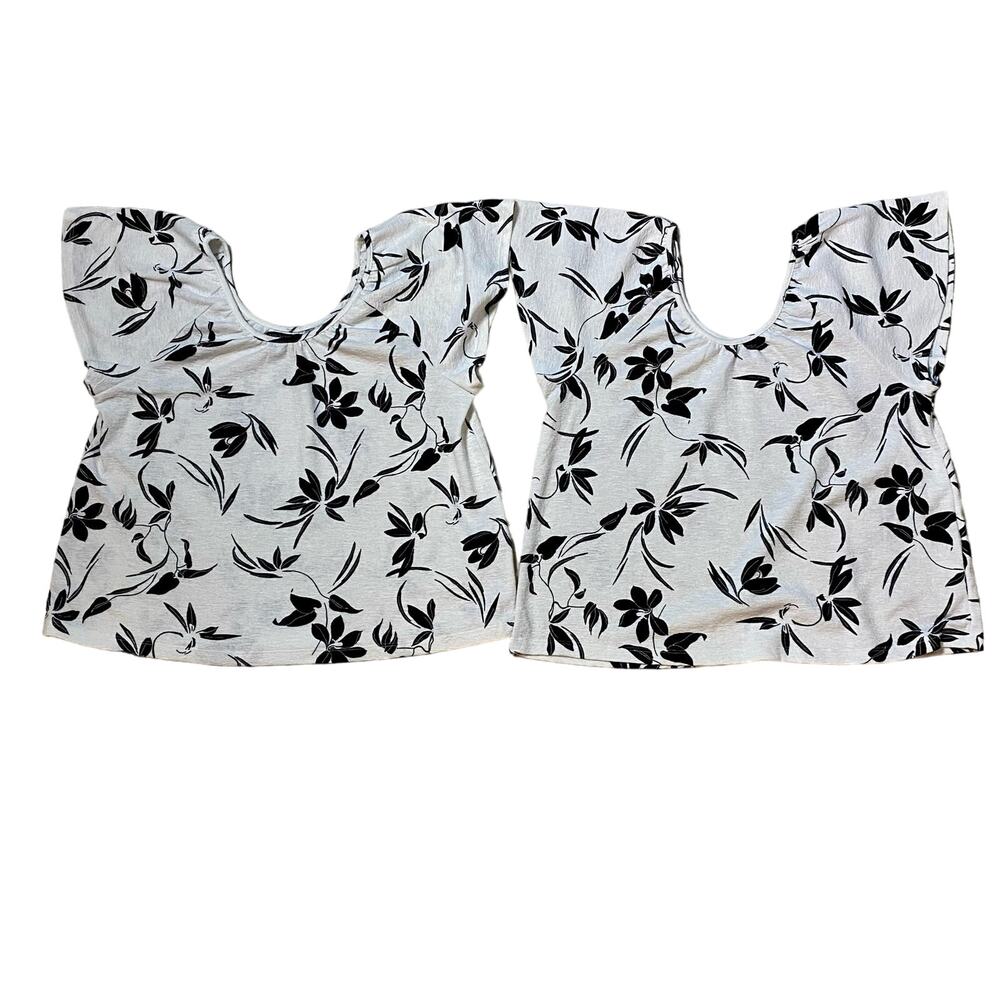 Banana Republic White and Black Floral Top Bundle of 2 Small